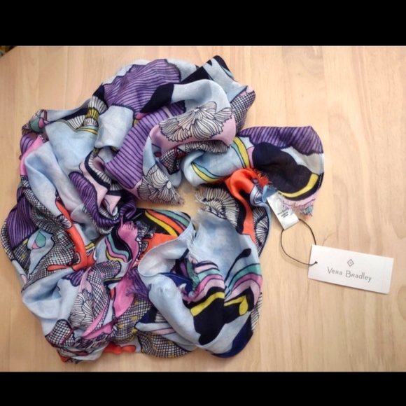 Vera Bradley Butterfly Quilt Print Pattern Soft Fabric Scarf Blue Artistic - Picture 2 of 6